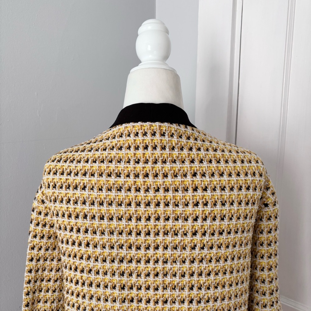 Maje Metallic Cotton Blend Tweed Jacket Button Front Pockets Black Yellow Trim - Picture 8 of 9